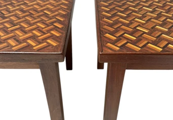 Pair of Mid-Century Modern Side Tables with Mosaic Inlaid Tops, 1960s
